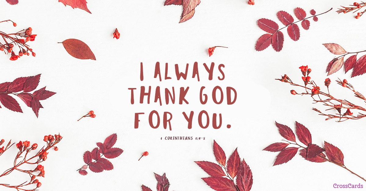 give thanks, greeting card, 1 corinthians 1:4-5