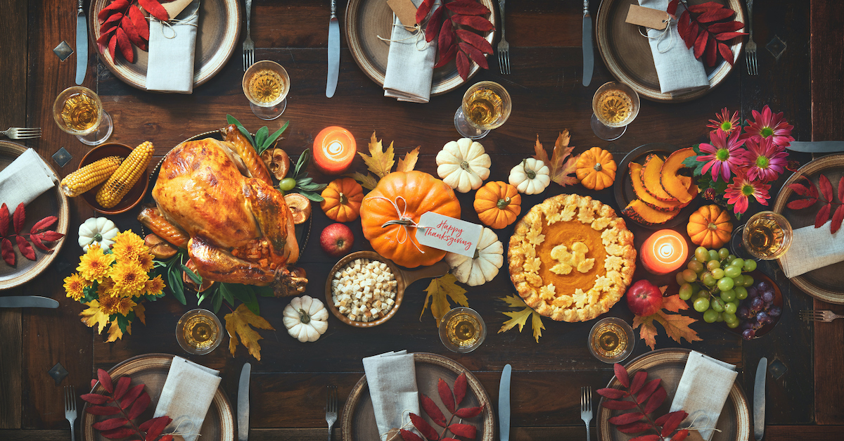 Thanksgiving table with food