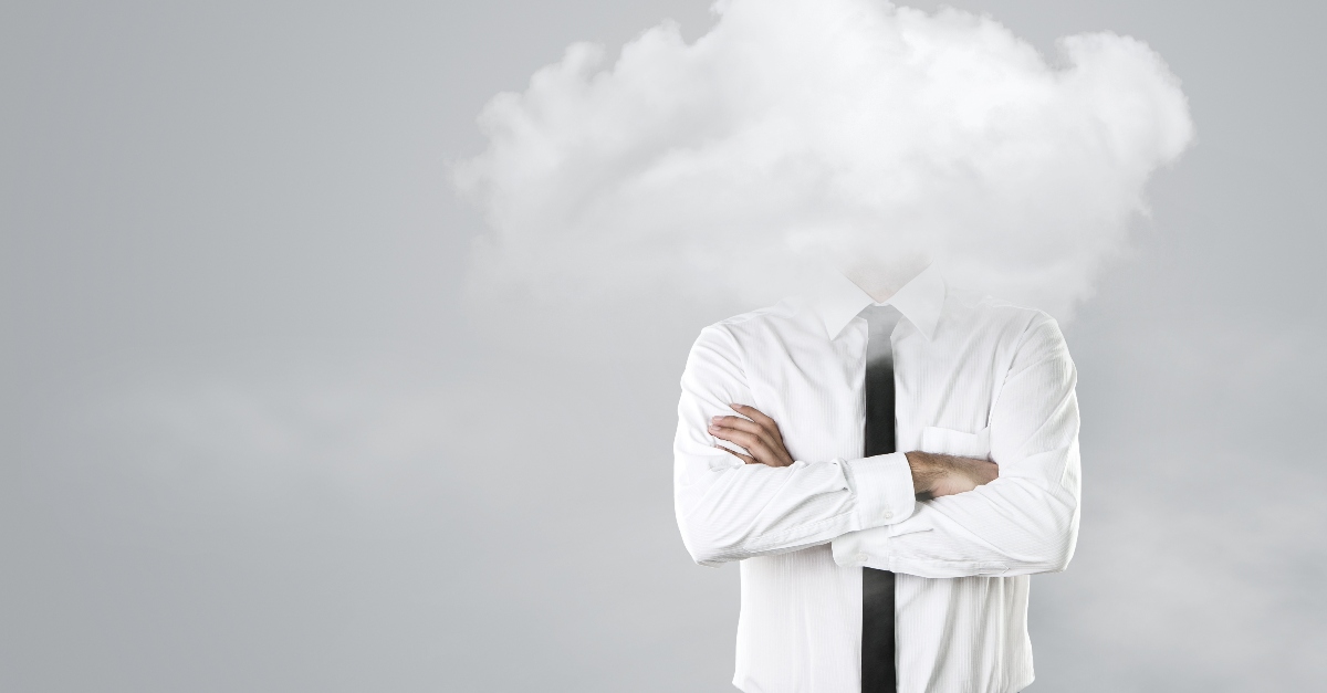 business man with head in clouds, warnings in Bible about complacency