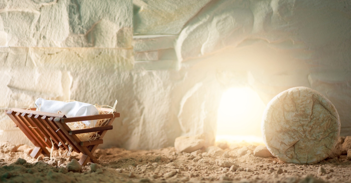 Jesus manger sitting next to the empty tomb