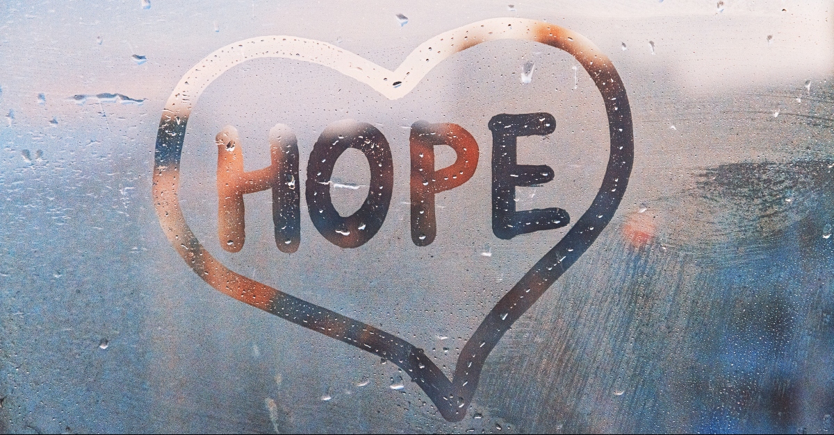 Hope with a heart written in glass