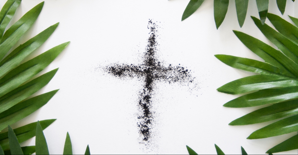 Cross drawn in ash and palm branches