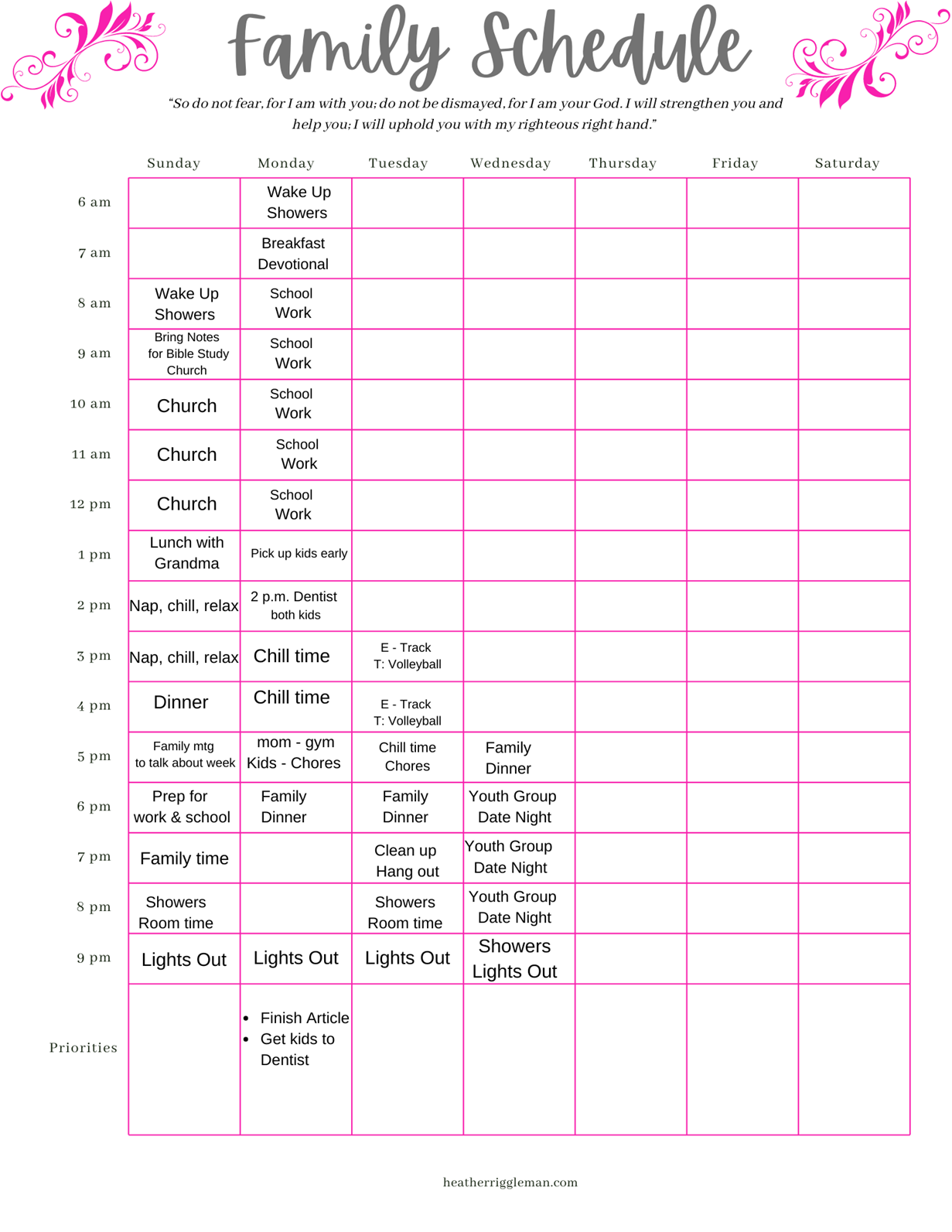 heather rigglemans family schedule