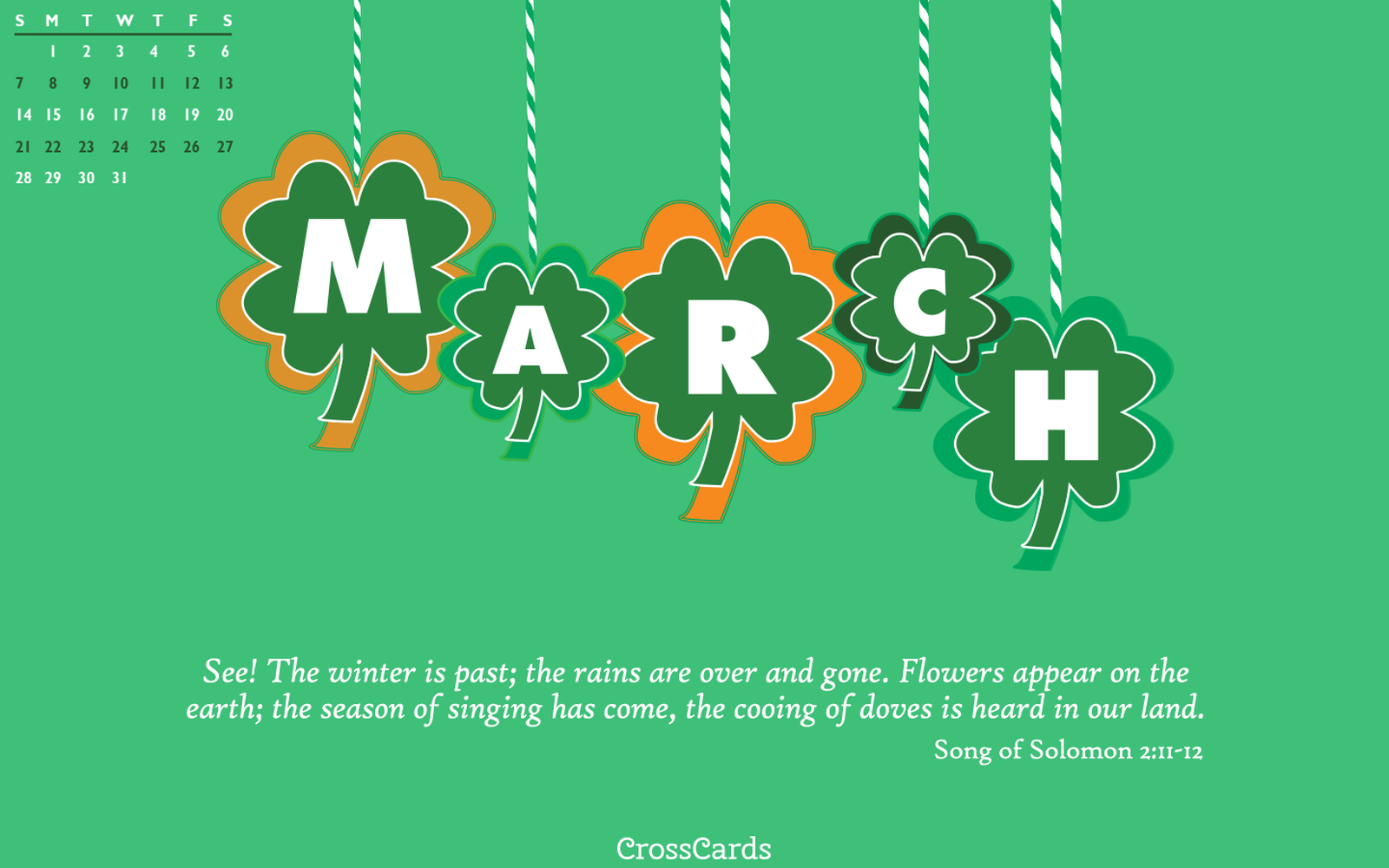 March 2021 - Shamrocks Desktop Calendar- Free March Wallpaper