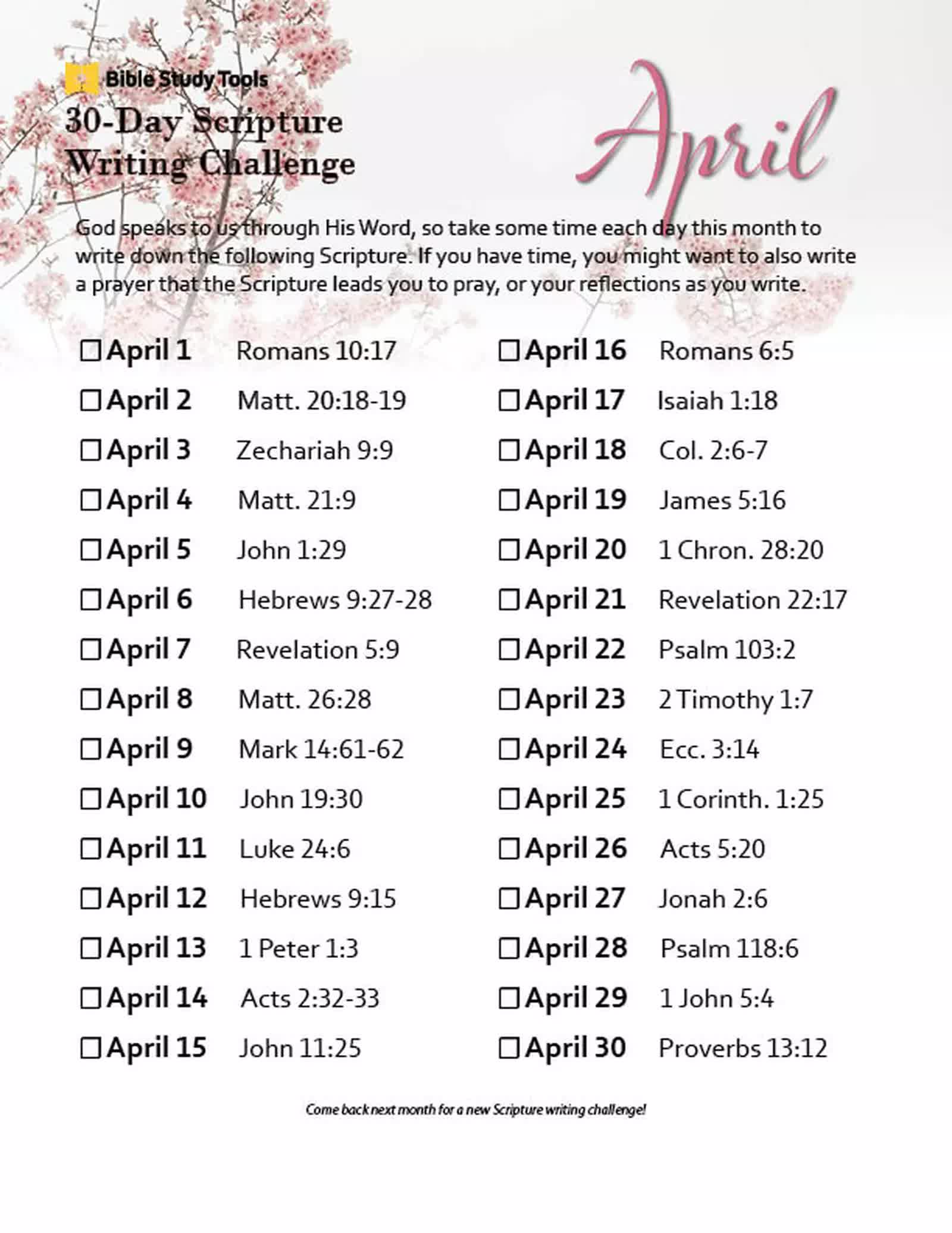 April's 30Day Scripture Writing Challenge Inside BST