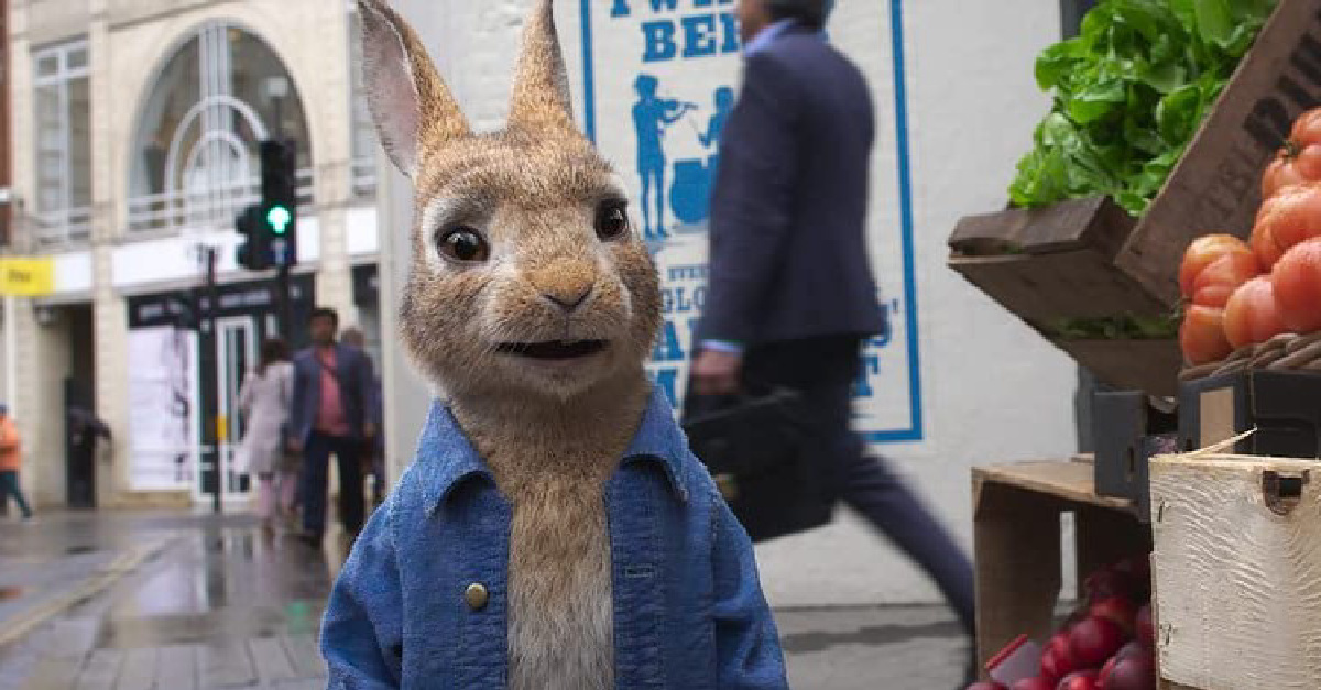 Animated Peter Rabbit standing in the street