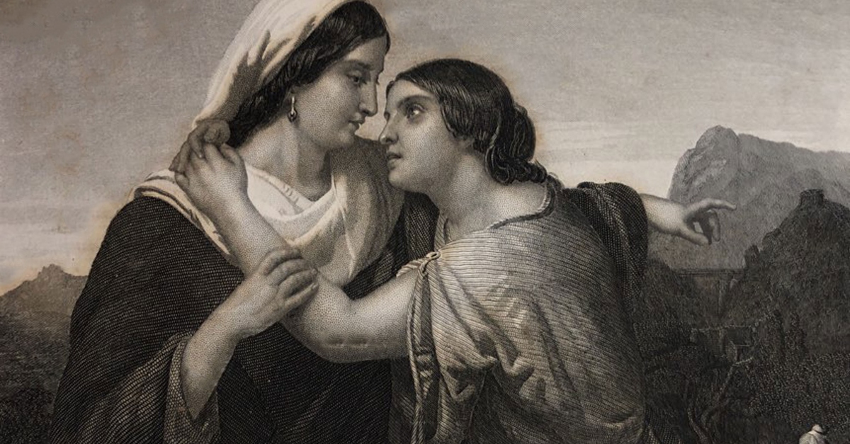 illustration of orpah or ruth hugging naomi from Bible