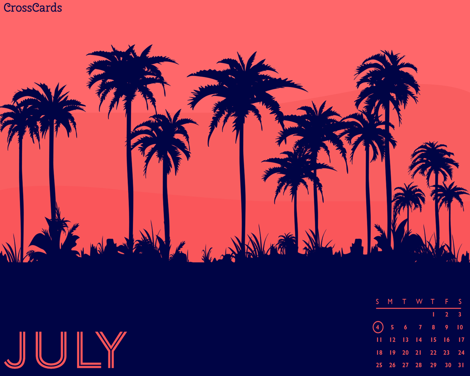 July 2021 Palm Trees Desktop Calendar Free July Wallpaper