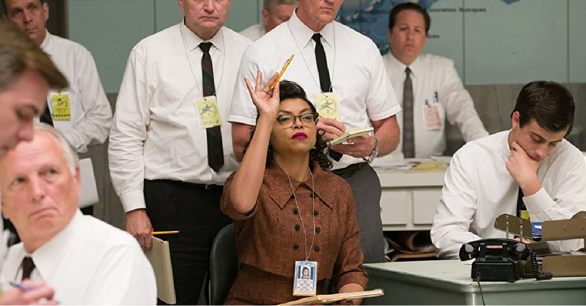 The character of Katherine Johnson raising her hand, Hidden Figures