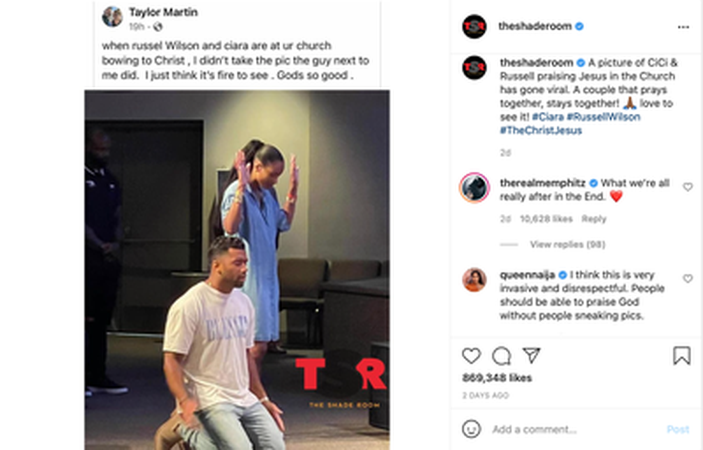 Russell and Ciara Wilson praising God in church