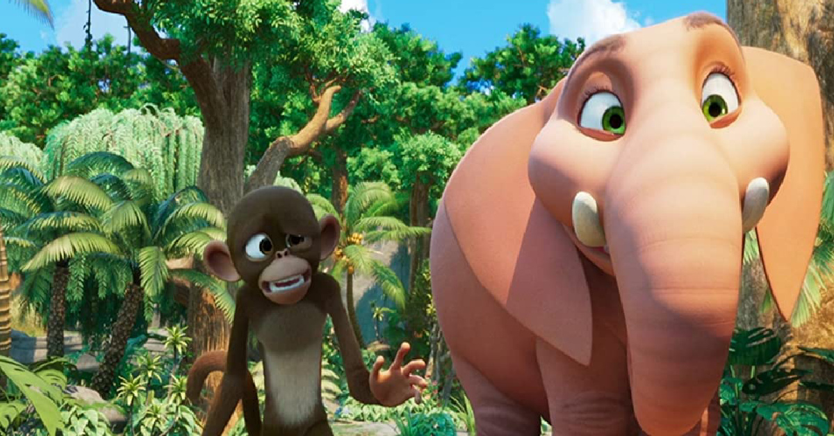 An animated monkey and elephant