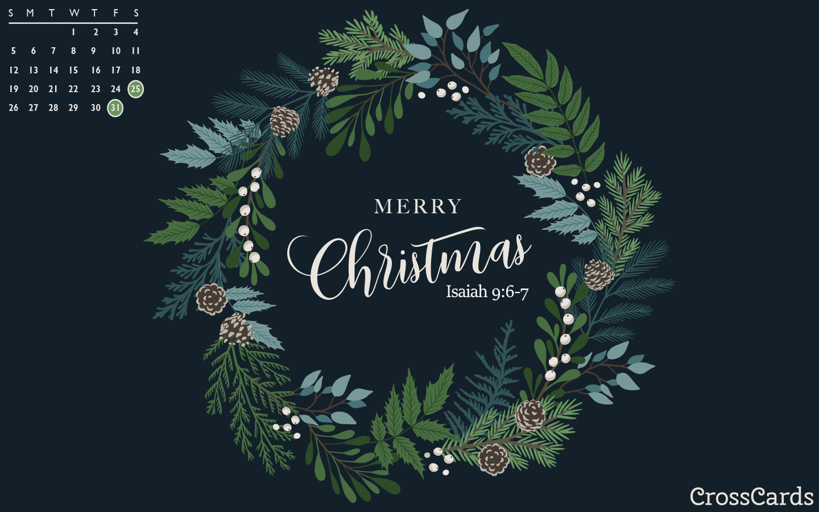 December 2021 - Christmas Wreath mobile phone wallpaper