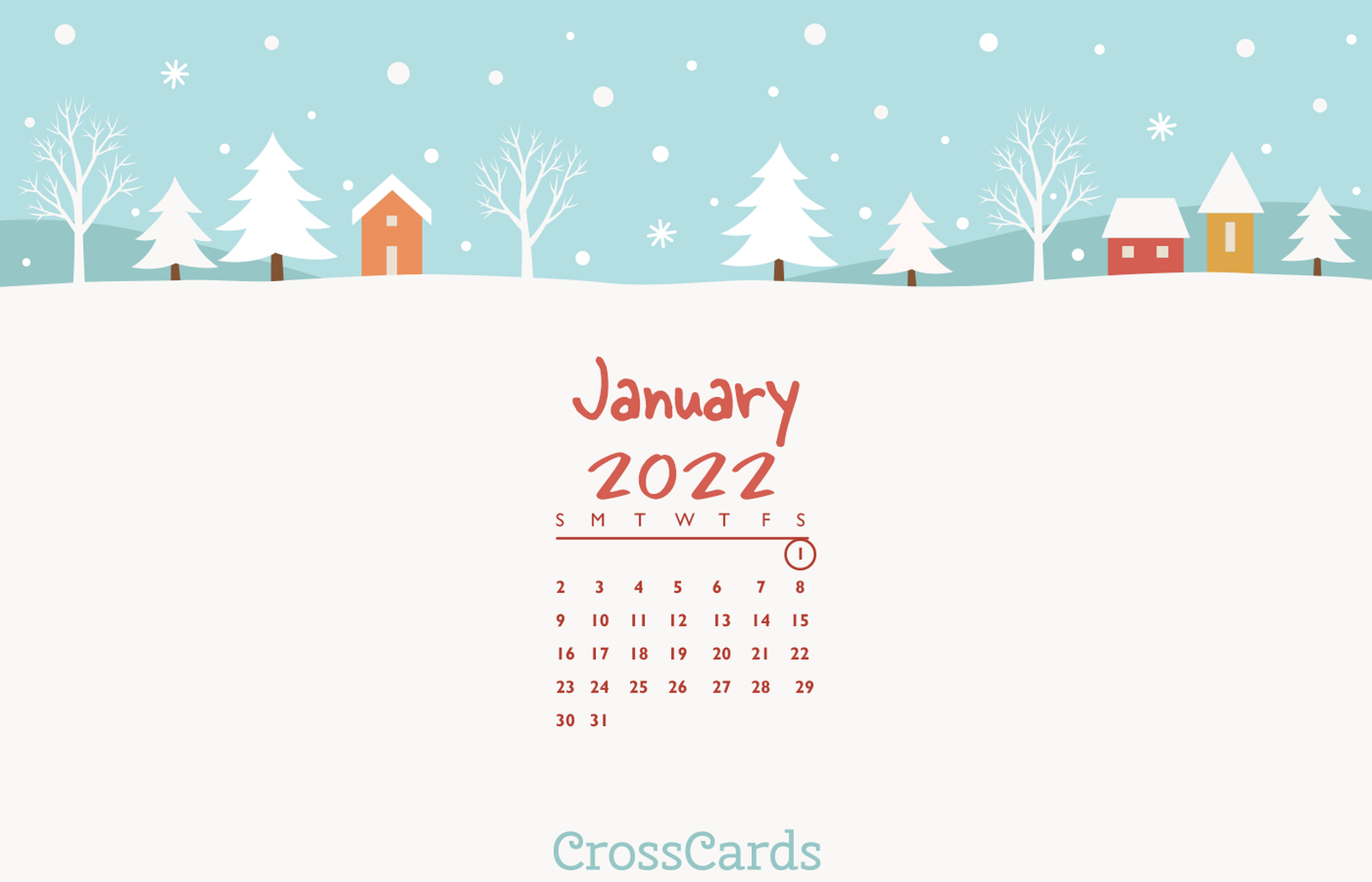 January 2022 - Snow Day Desktop Calendar- Free January Wallpaper