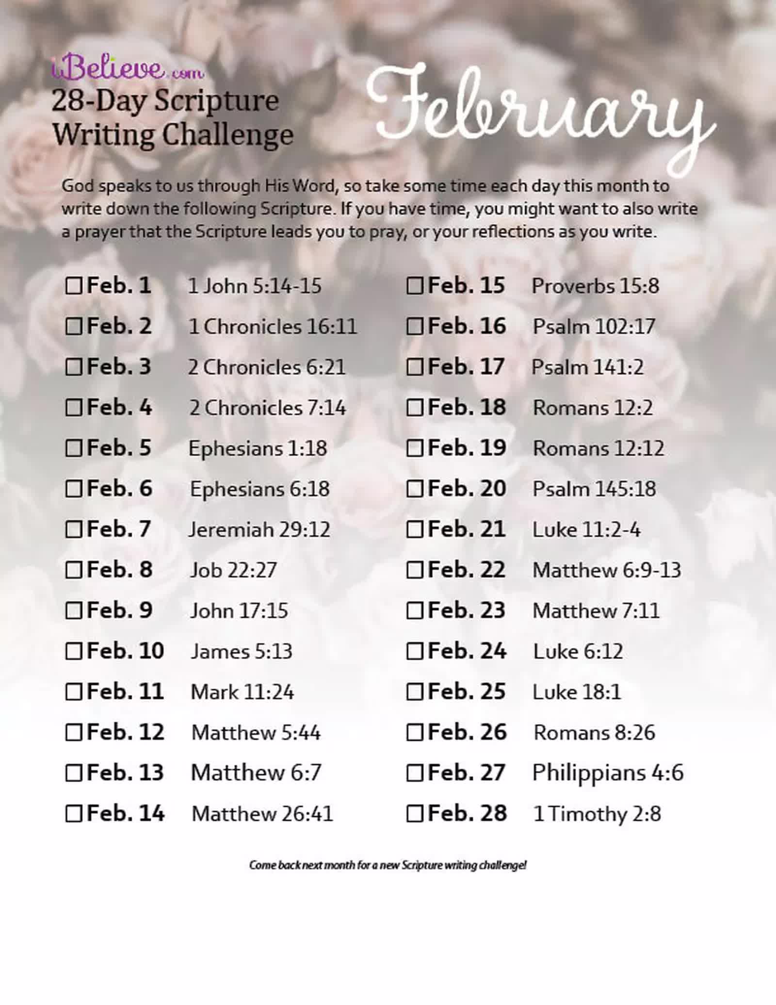 February 28 Day Scripture Writing Challenge
