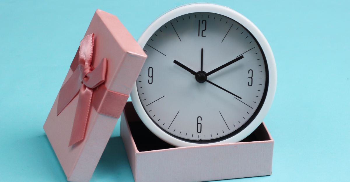 A clock in a gift box