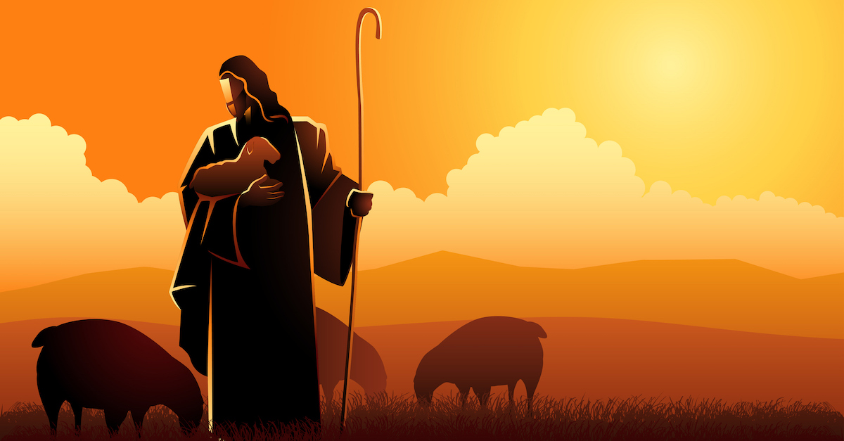 Cartoon image of Jesus with sheep