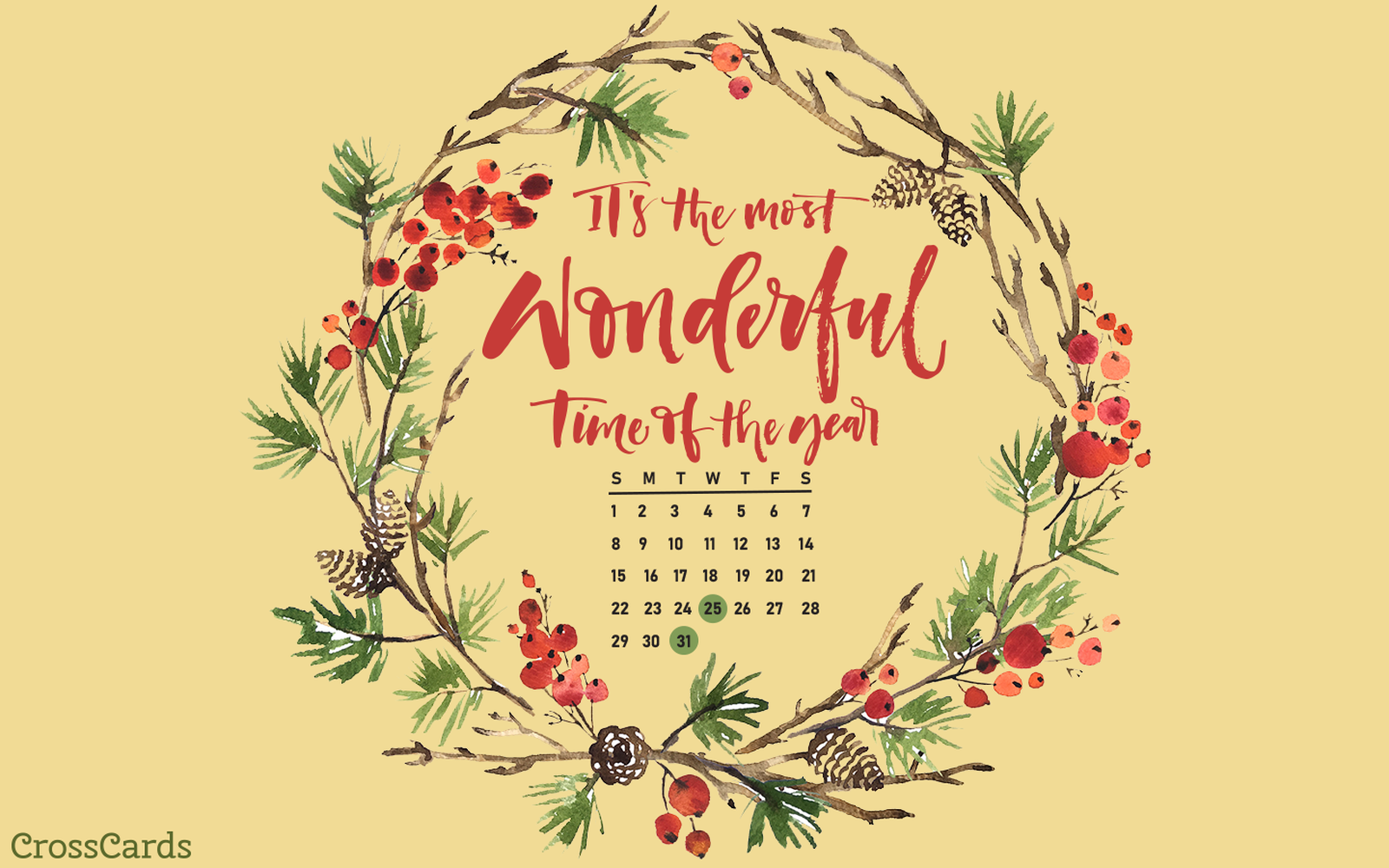 December 2019 - Christmas Wreath mobile phone wallpaper