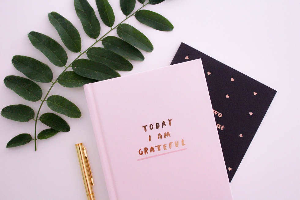 pink gratitude journal being thankful