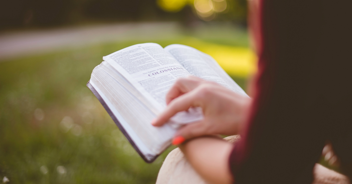 Woman reading the Bible outside