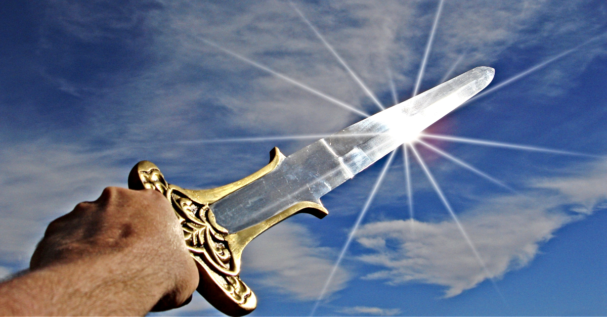 sword of truth raised toward sun