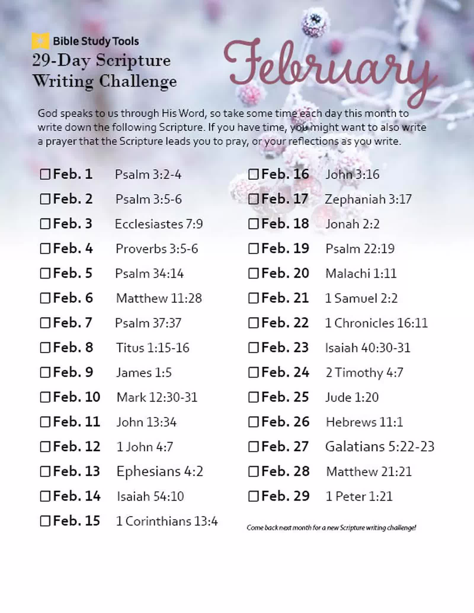 February's 29Day Scripture Writing Challenge Inside BST