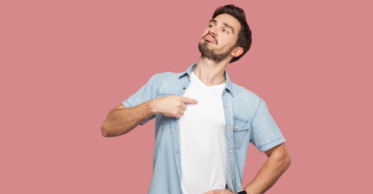 proud man pointing to himself