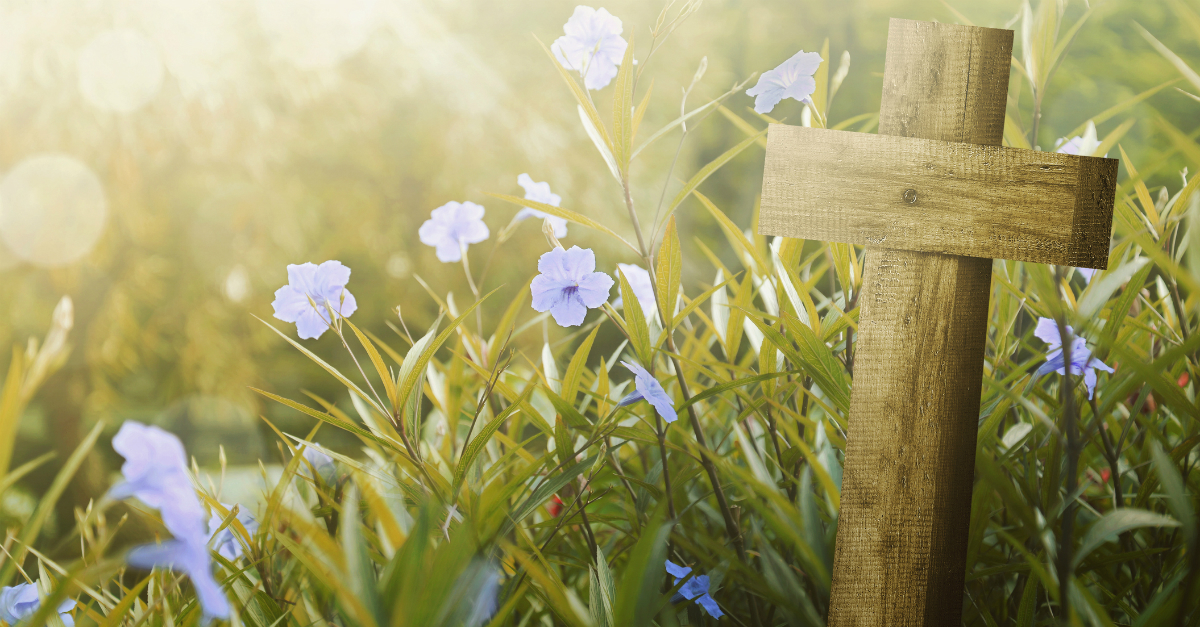 A Prayer To Thank God For Promises Of Easter Your Daily Prayer   9244 Simple Wood Cross In Spring Flowers Easter Ge 