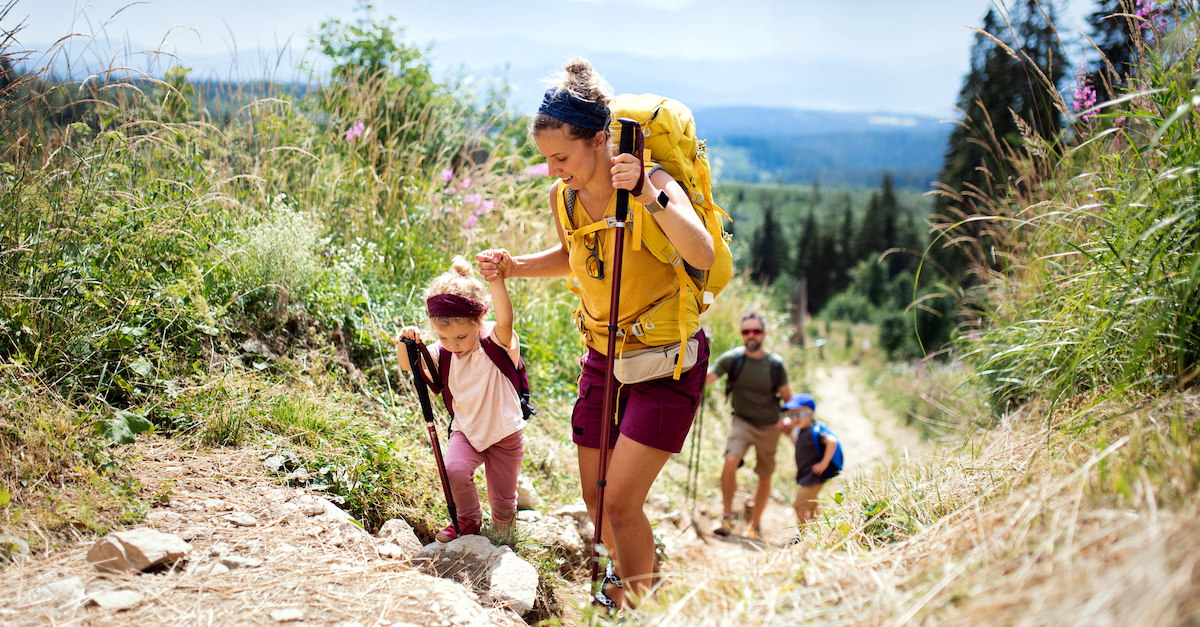 Family on hike outside in nature