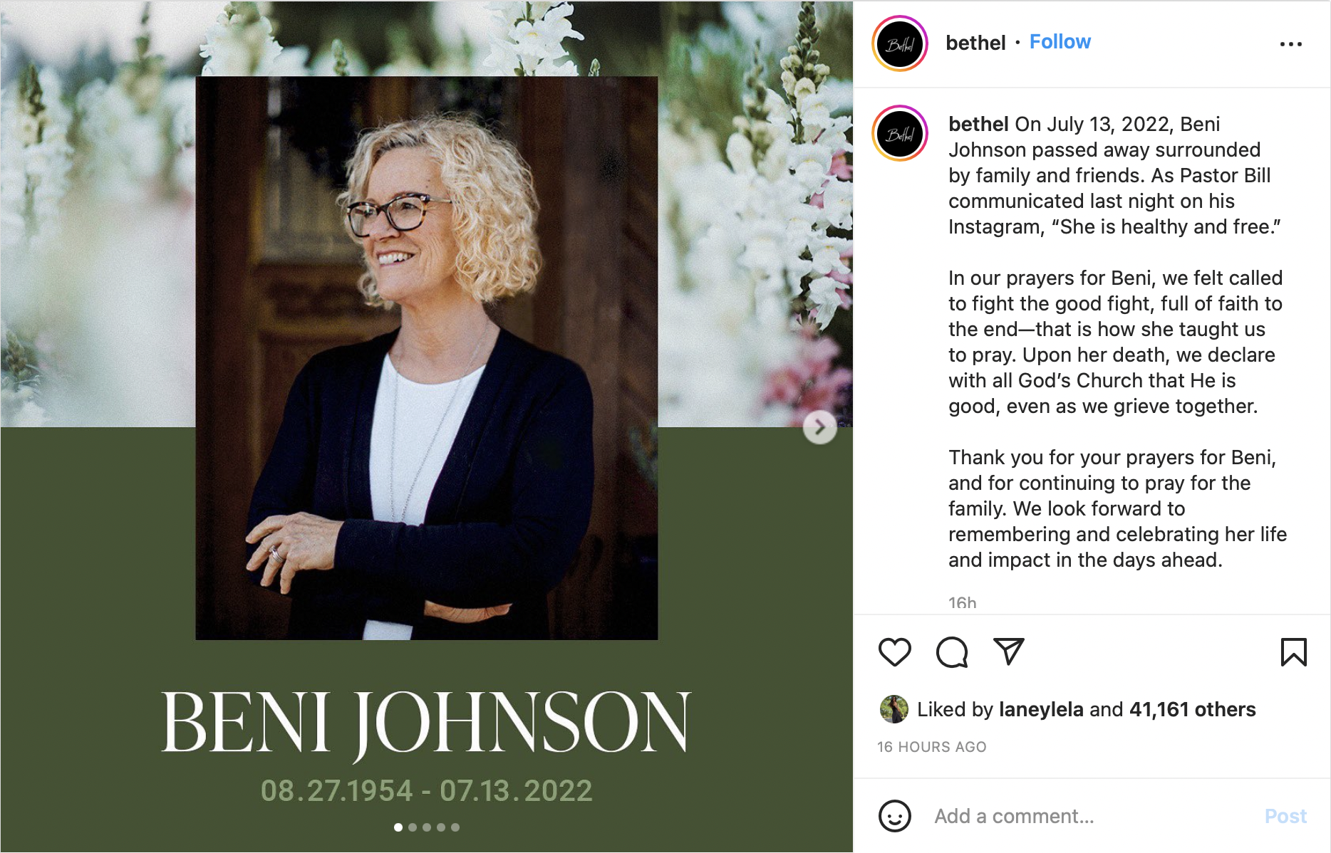 Beni Johnson Passes away