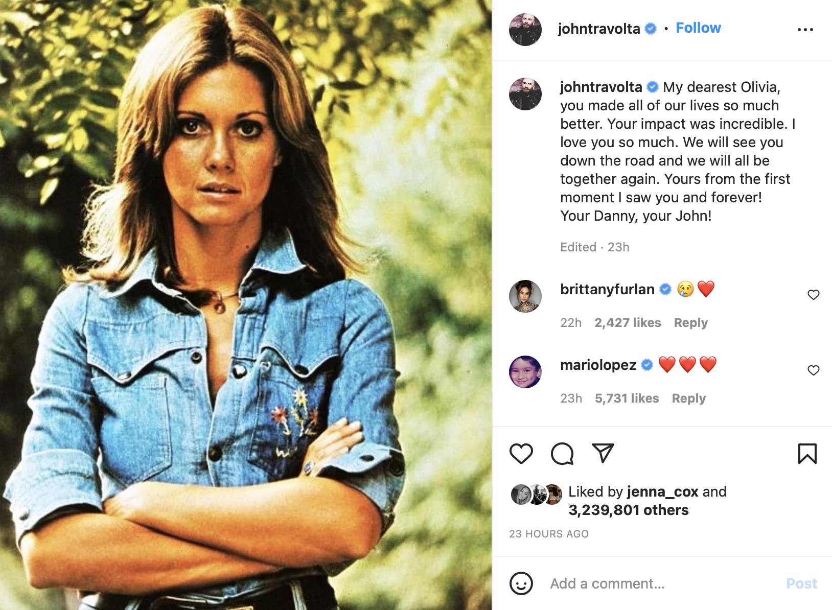 Travolta pays tribute to Olivia Newton-John