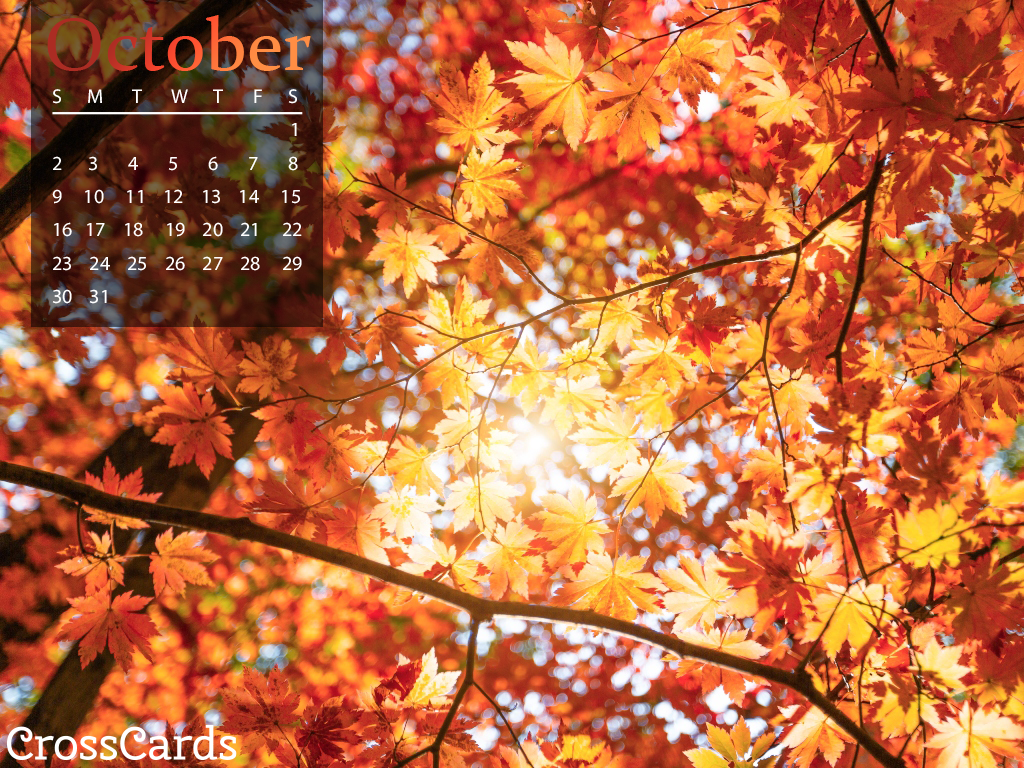 October 2022 - Autumn Leaves Desktop Calendar- Free October Wallpaper