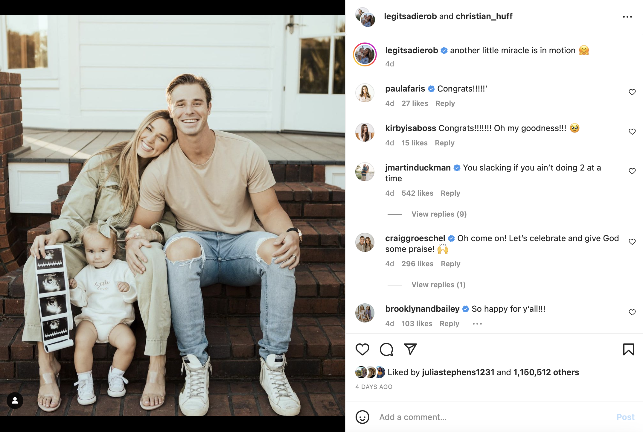 Sadie Robertson Huff, Huff announces she is pregnant with her second child