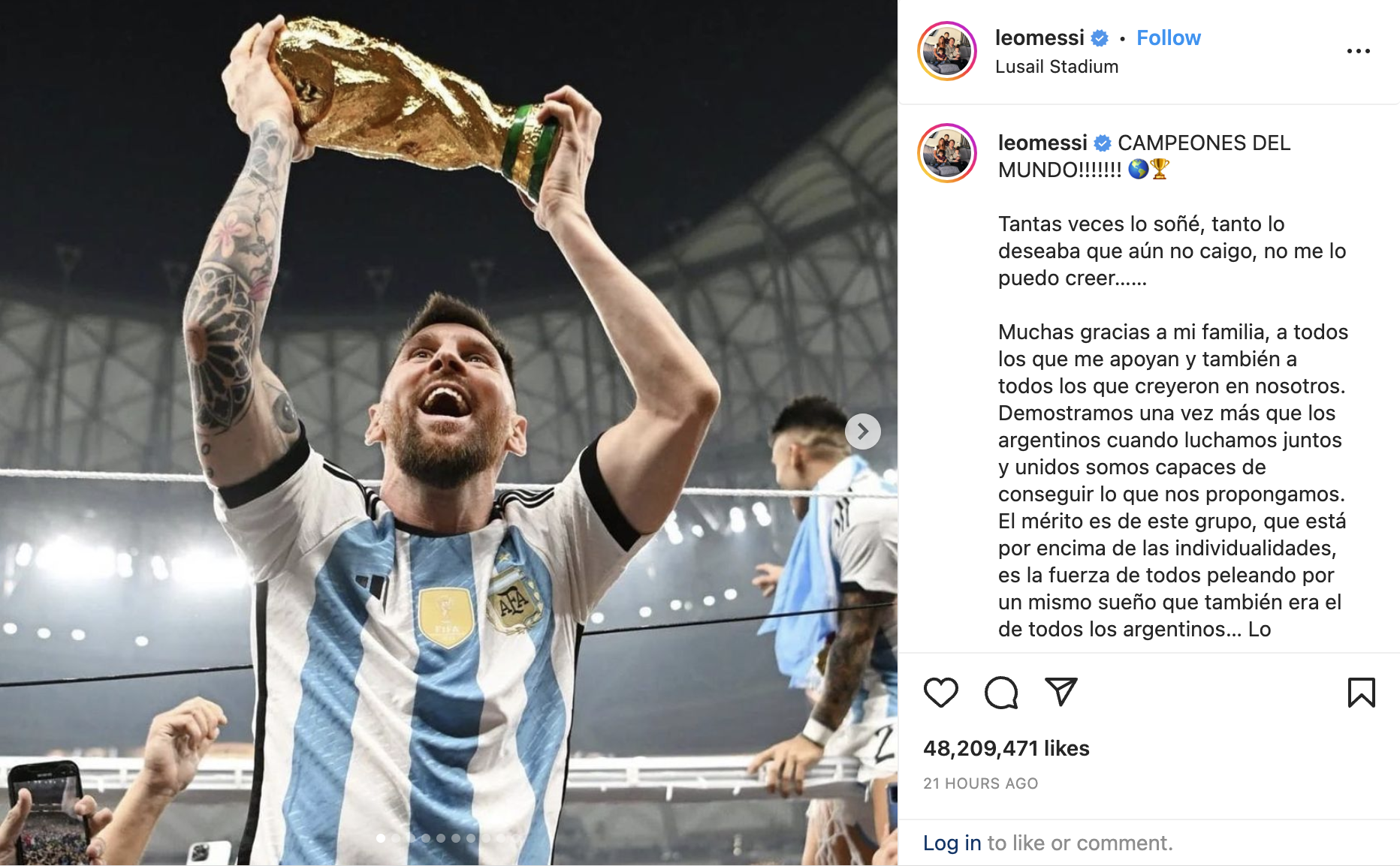 Leo Messi, Messi thanks God following World Cup win
