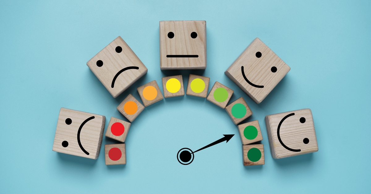 Blocks with colors and faces on them, gauging emotions