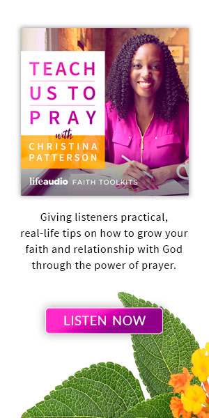This is a vertical banner ad for the Teach Us to Pray Podcast