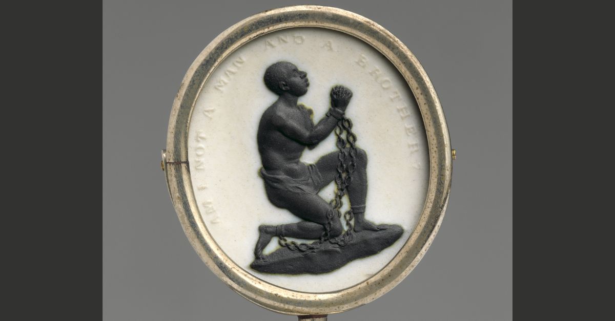 Medallian showing Josiah Wedgewoods Supplicant Slave image to illustrate article on the Clapham Group
