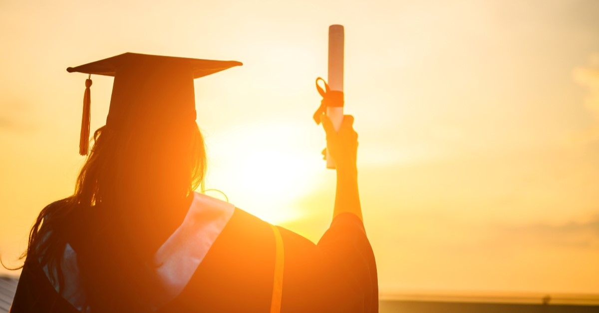college graduate with sunshine background, prayer for graduate