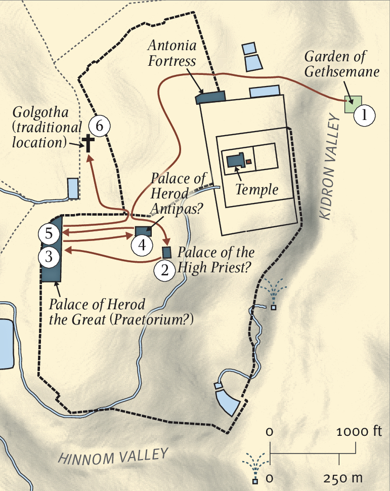 Map of Golgotha and Gethsemane