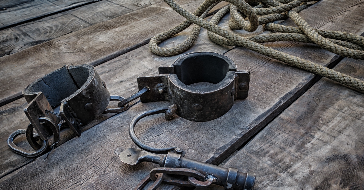 Chains, shackles and rope on a ships deck