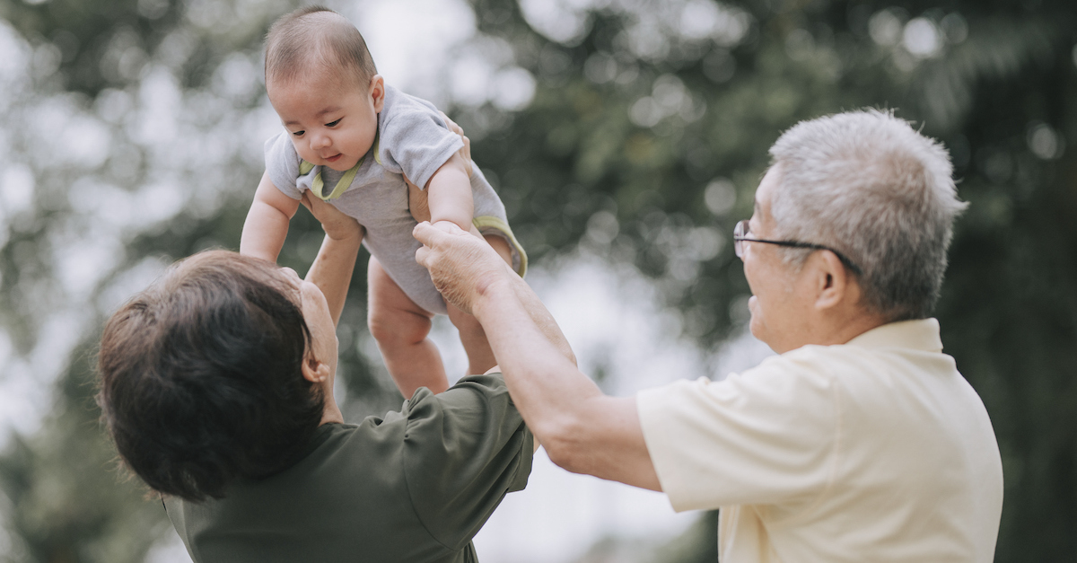 Asian grandparents with baby grandma and grandpa