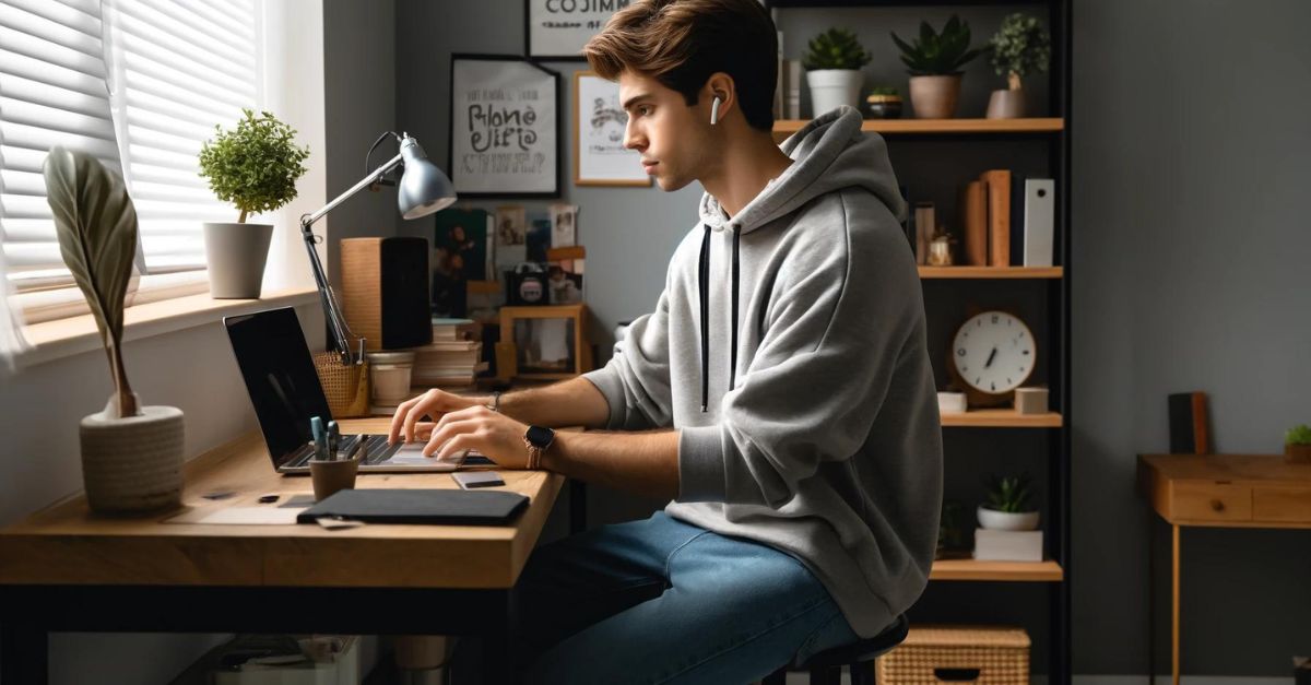 Gen Z Man at Home Studying