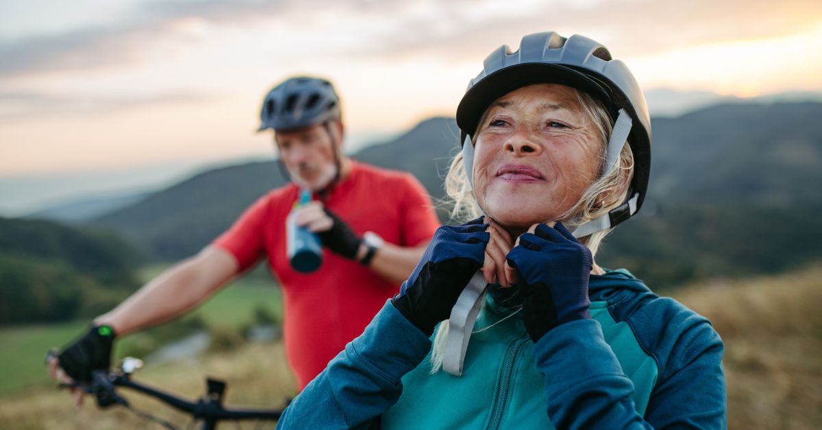 Senior couple exercising; exercise, biking, fitness, health
