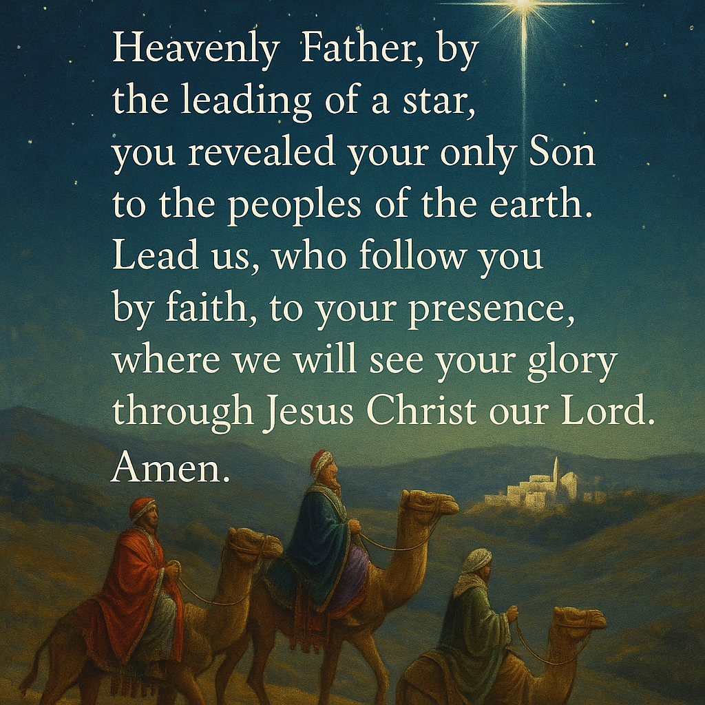 Journey of the magi under starlight with prayer for Epiphany