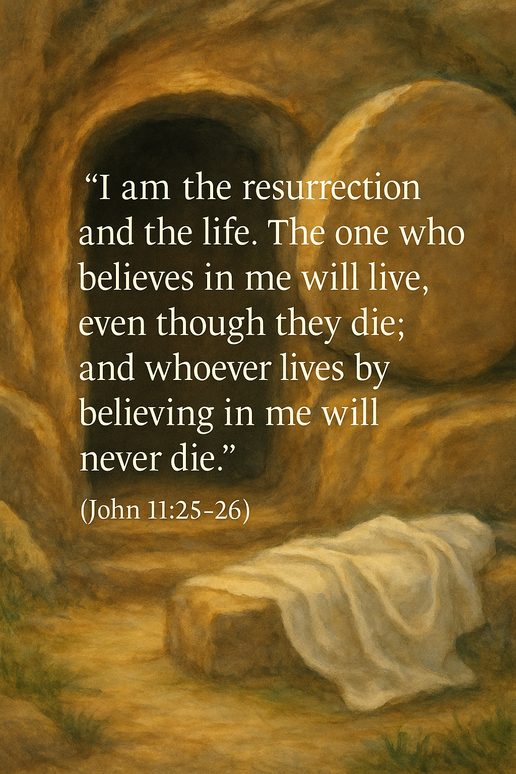 empty tomb with light and cloth; I am the Resurrection and the Life