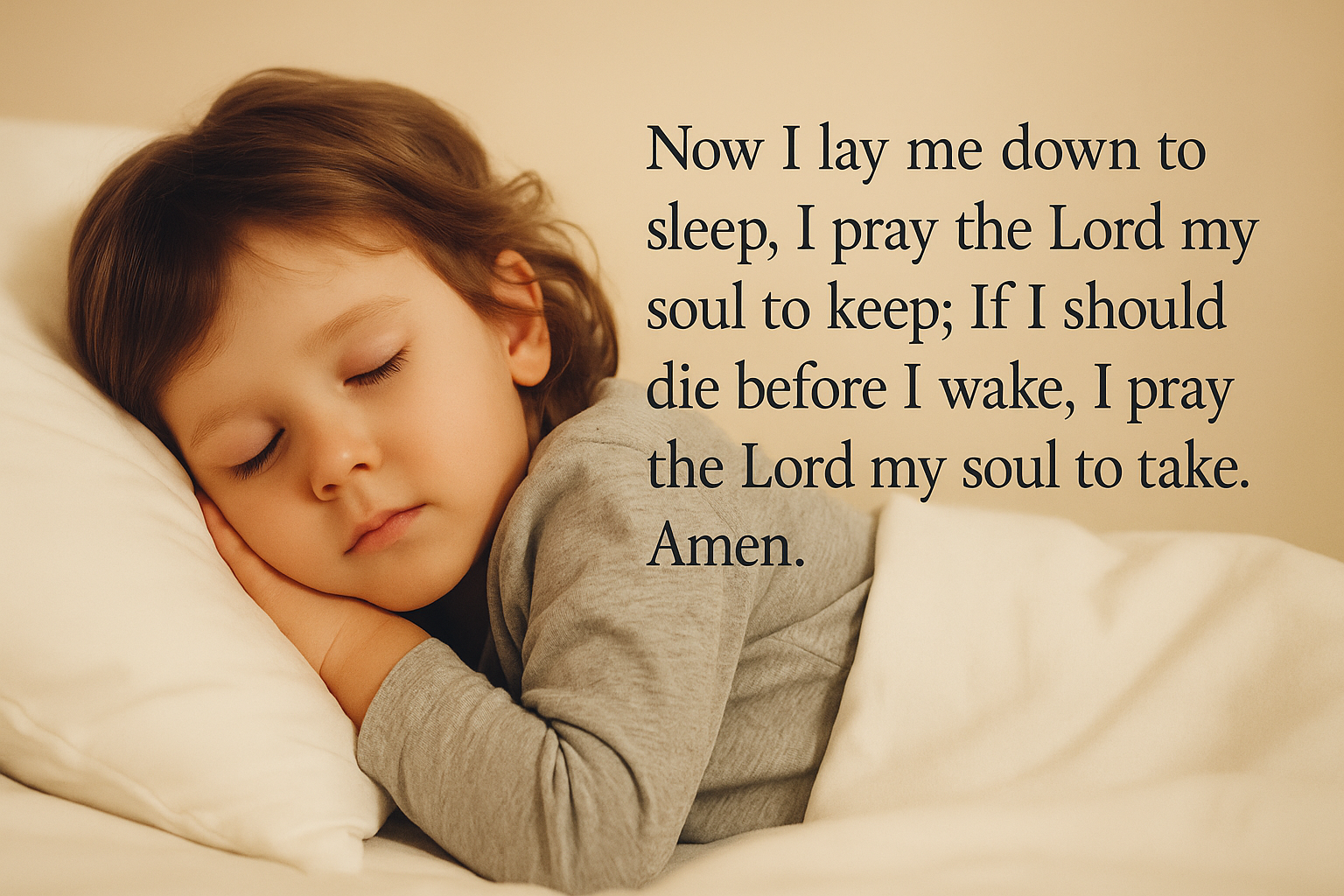 Now I Lay Me Down to Sleep Prayer; peaceful child sleeping