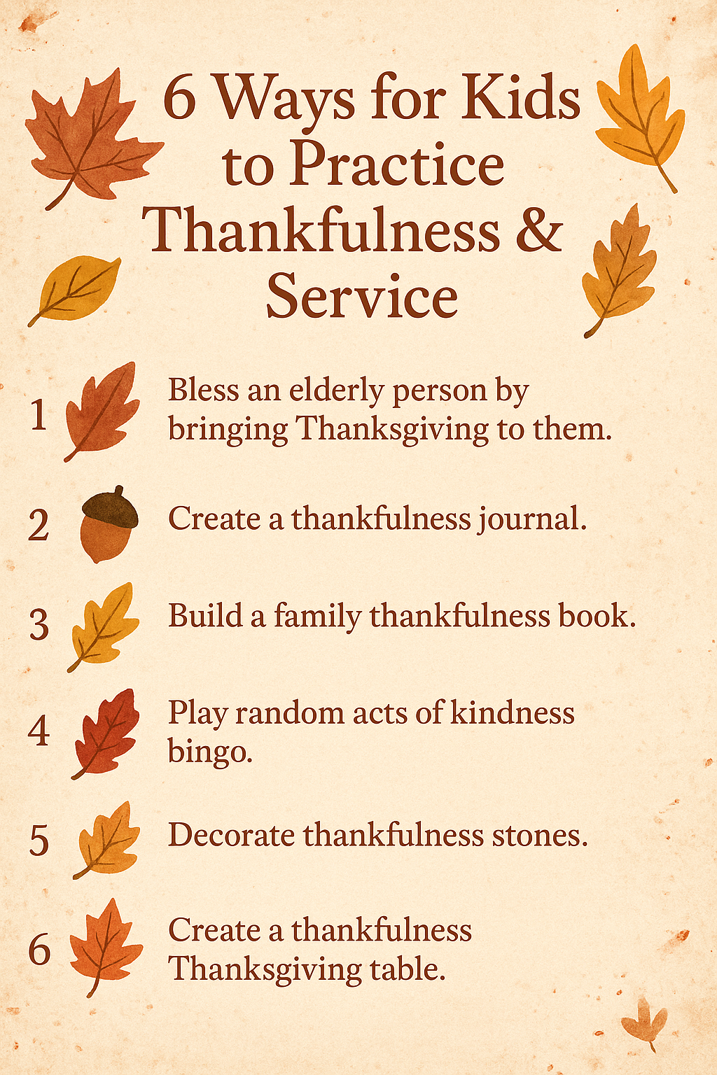 fall-themed infographic—ways for kids to practice thankfulness