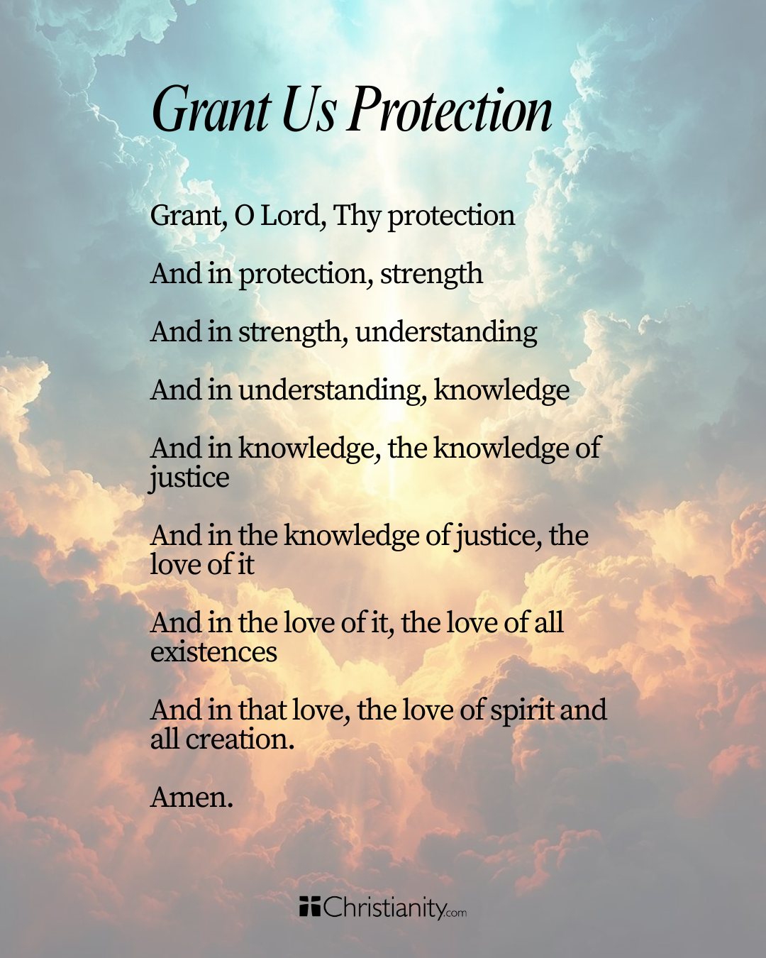 grant us protection prayer on inspirational spiritual battle background