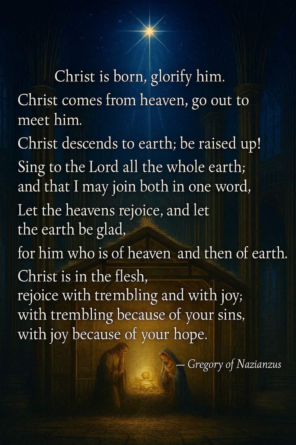 a nativity prayer with peaceful illustration of Jesus birth