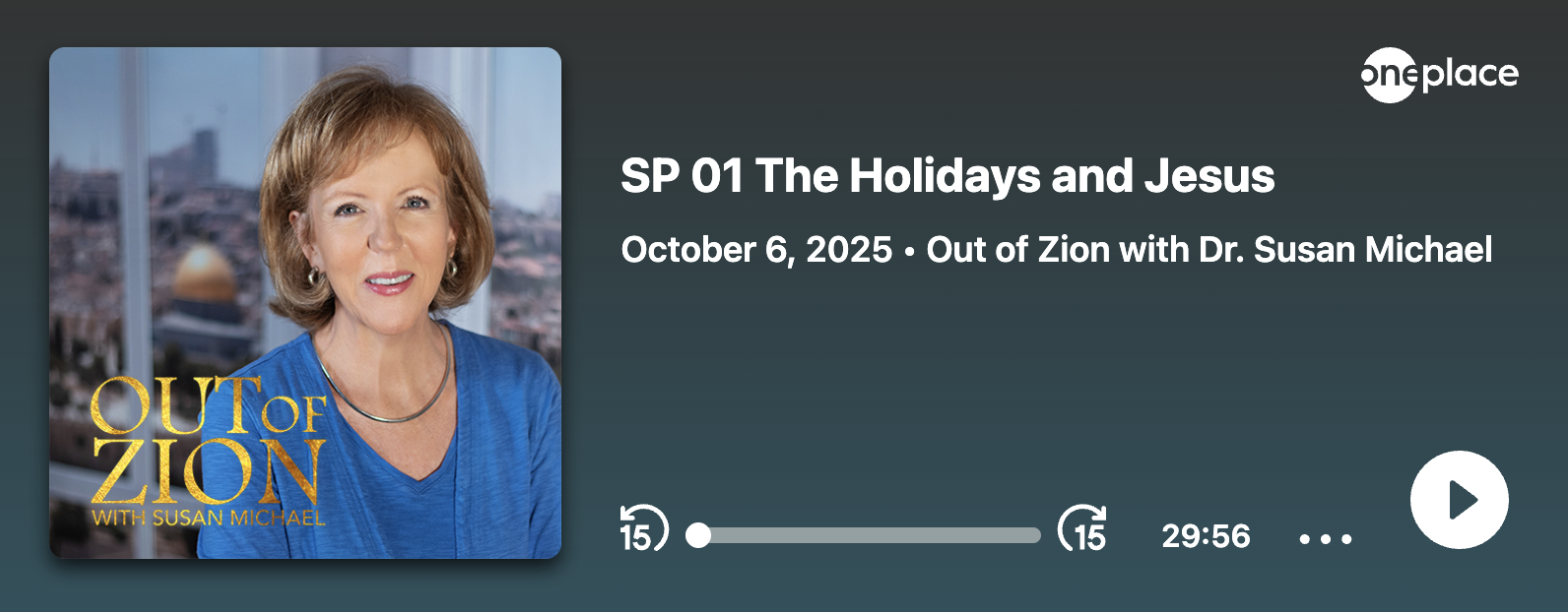 Screen grab of embed player for Out of Zion OnePlace player