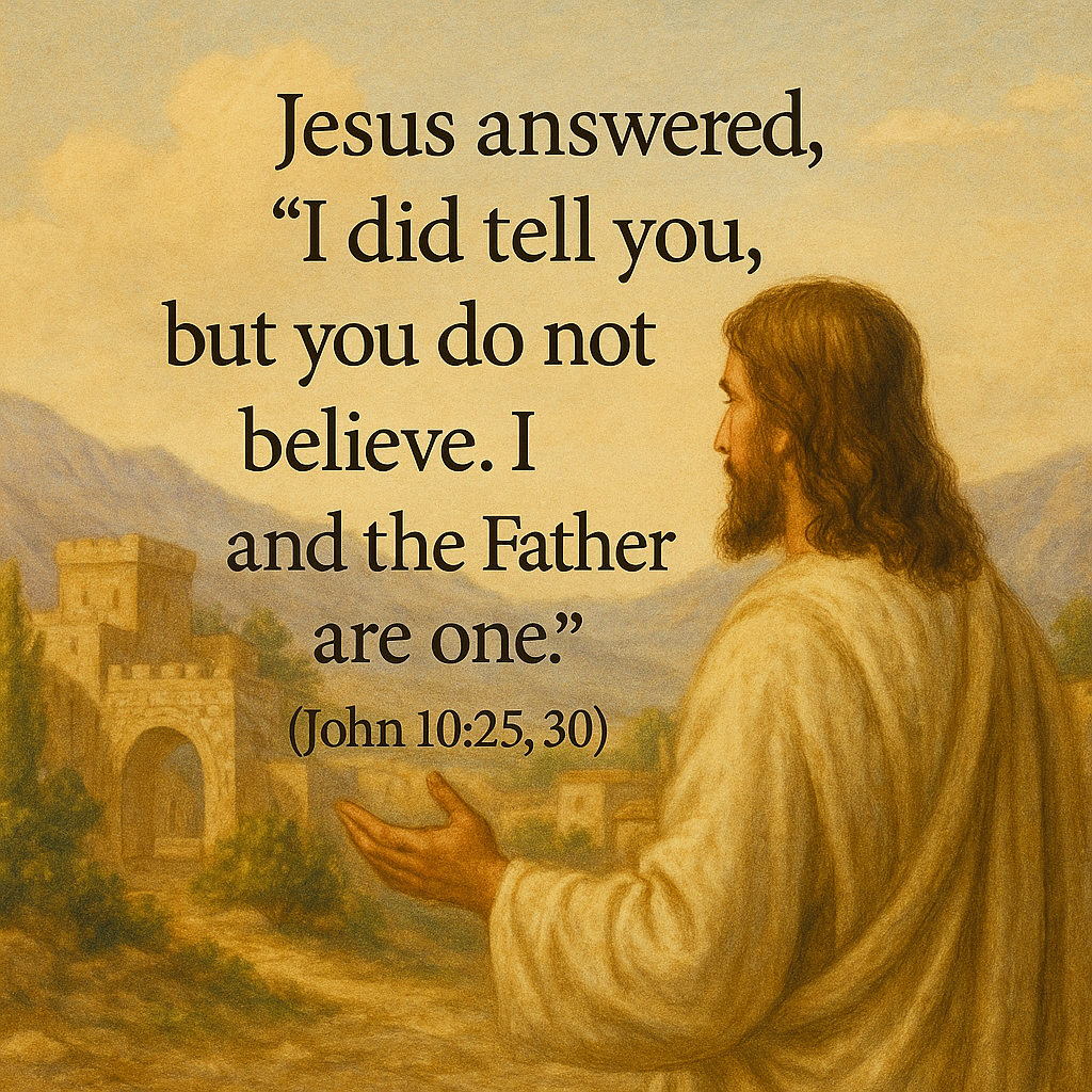 Jesus is God Bible verses Jesus answered, I did tell you, but you do not believe. I and the Father are one.” (John 10:25, 30)
